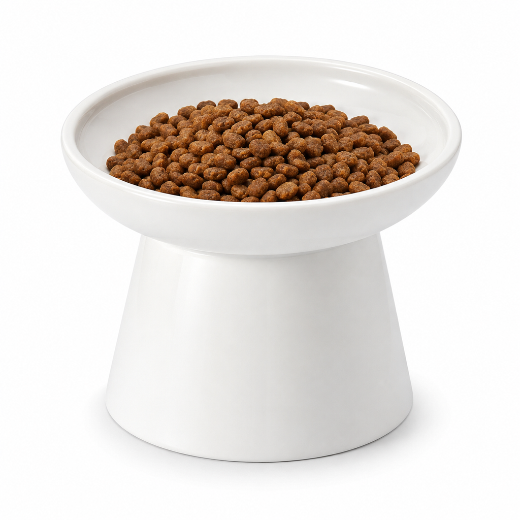 Elevated Ceramic Cat Bowl – Wide Shallow Pet Feeding Bowl