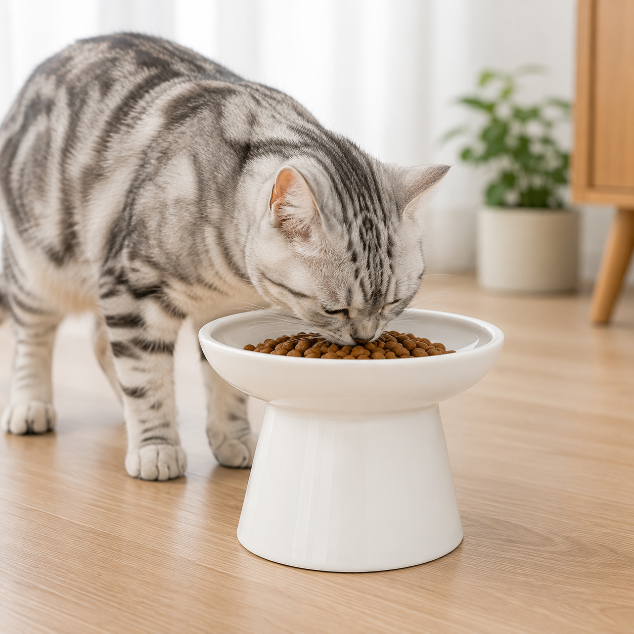Elevated Ceramic Cat Bowl – Wide Shallow Pet Feeding Bowl