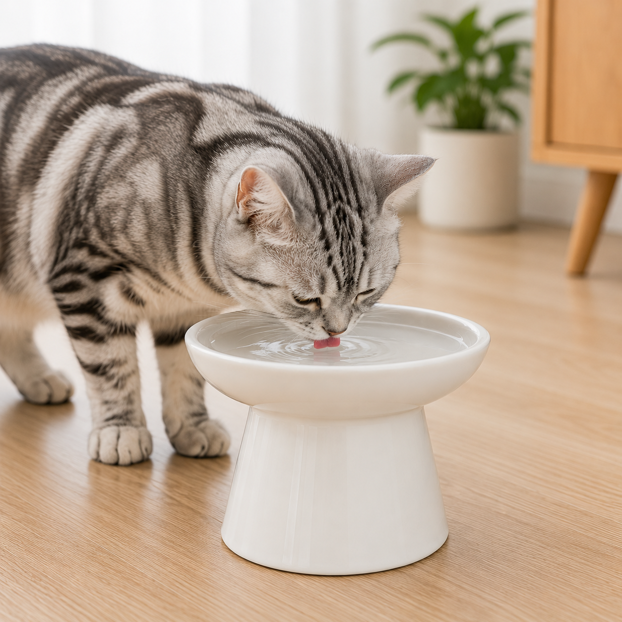 Elevated Ceramic Cat Bowl – Wide Shallow Pet Feeding Bowl