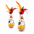 Natural Beechwood Wobble Cat Toy | Interactive Feather Tumbler (2-Pack)