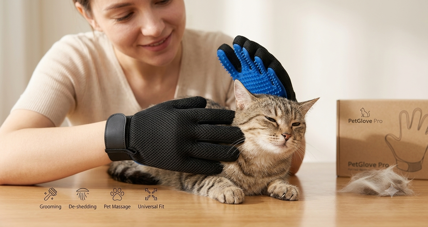 Pet Grooming Glove Brush | Reusable Silicone Hair Remover (1 Pair)