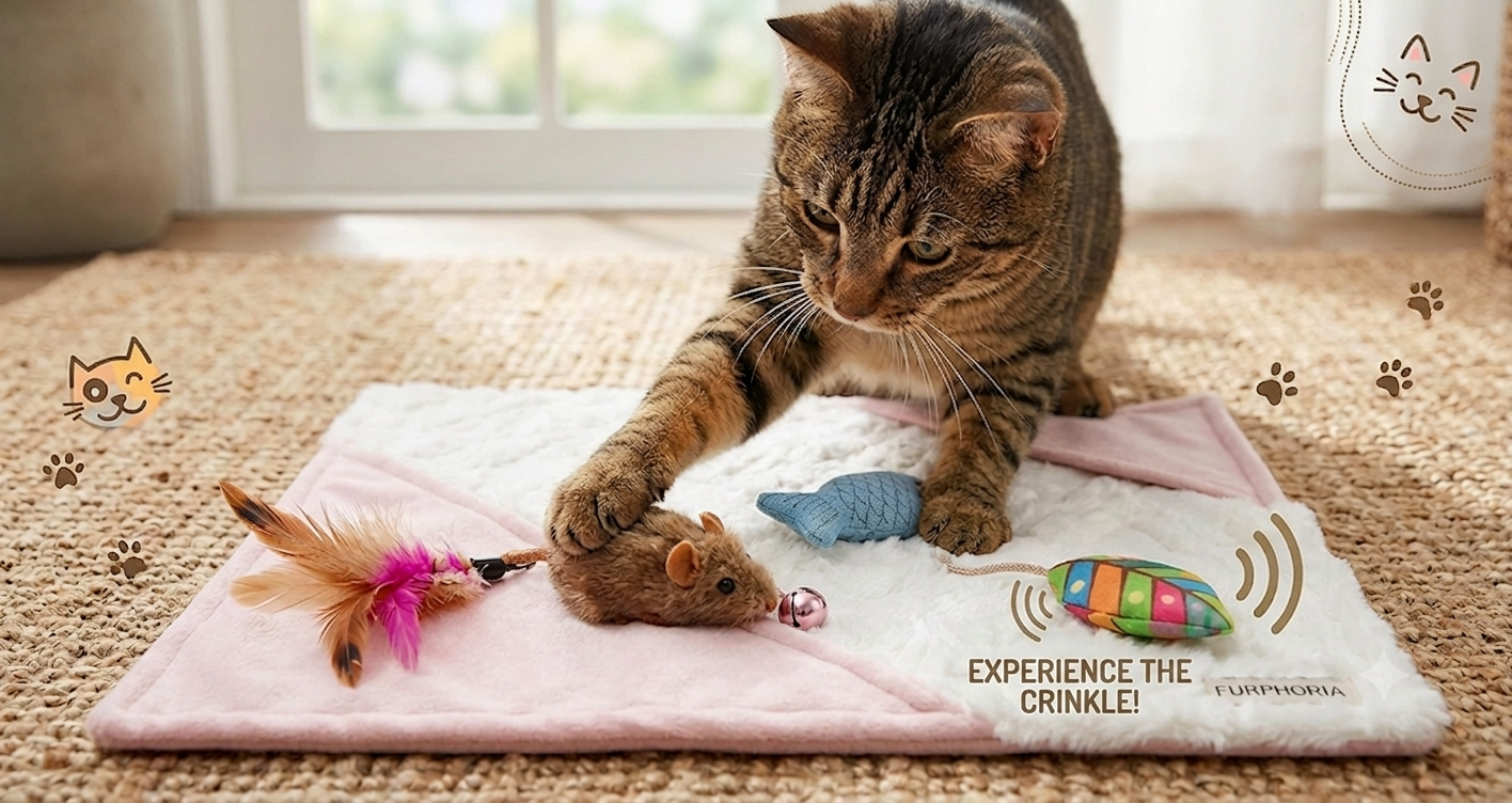 Crinkle Paper Cat Play Mat | Interactive Cat Activity Mat ✅