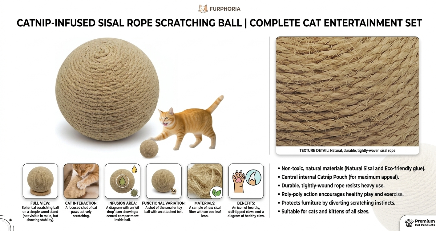 Sisal Rope Cat Scratching Ball | Interactive Cat Toy