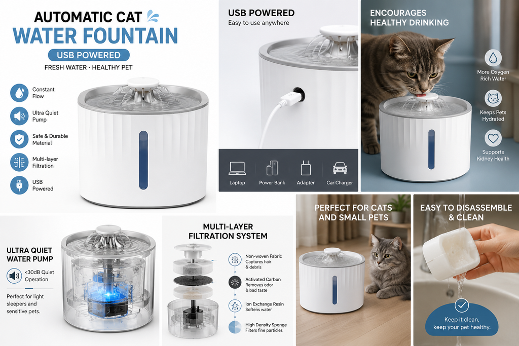 Smart USB Cat Water Fountain | Quiet Automatic Pet Water Dispenser