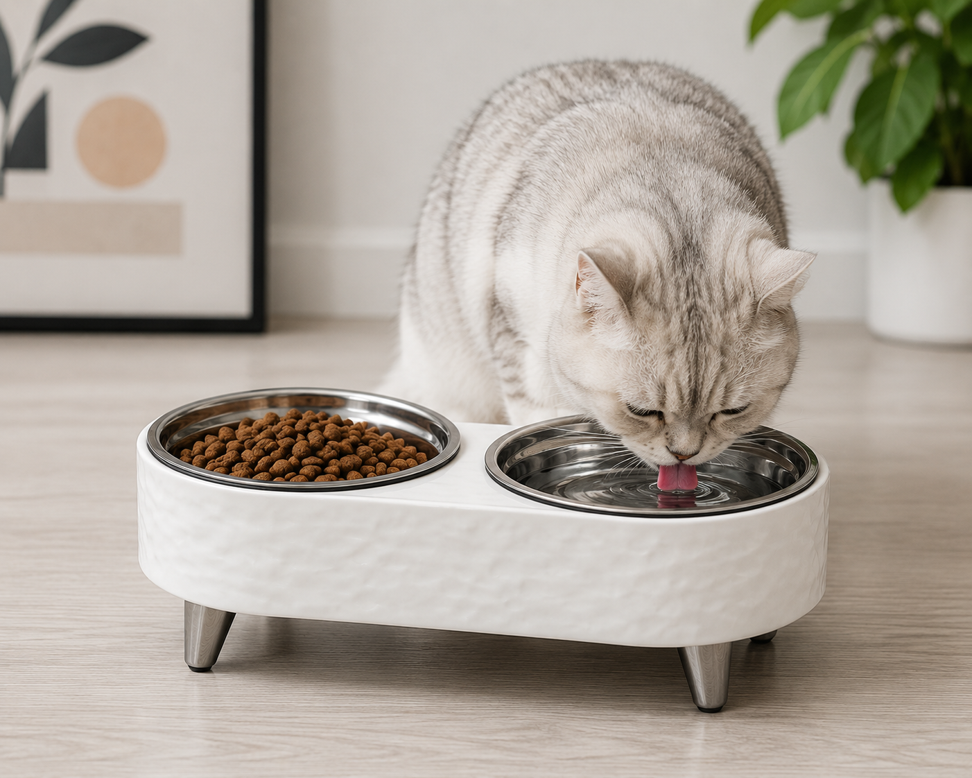 Elevated Double Cat Bowls | Non-Slip Feeding Station