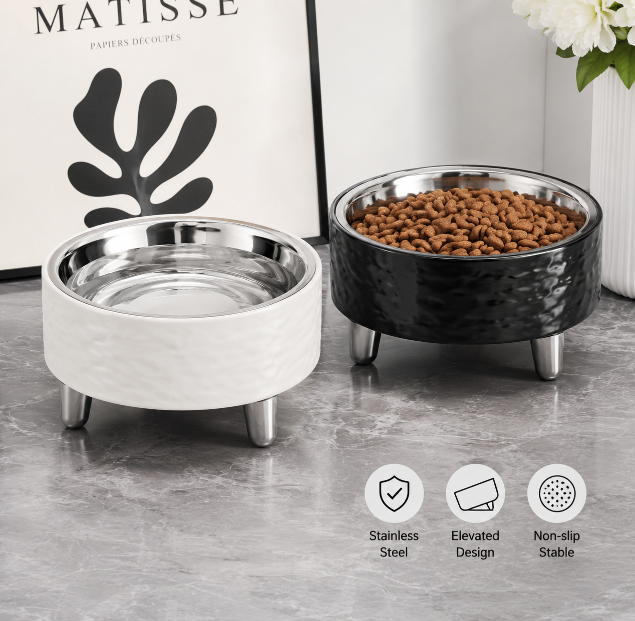 Elevated Double Cat Bowls | Non-Slip Feeding Station