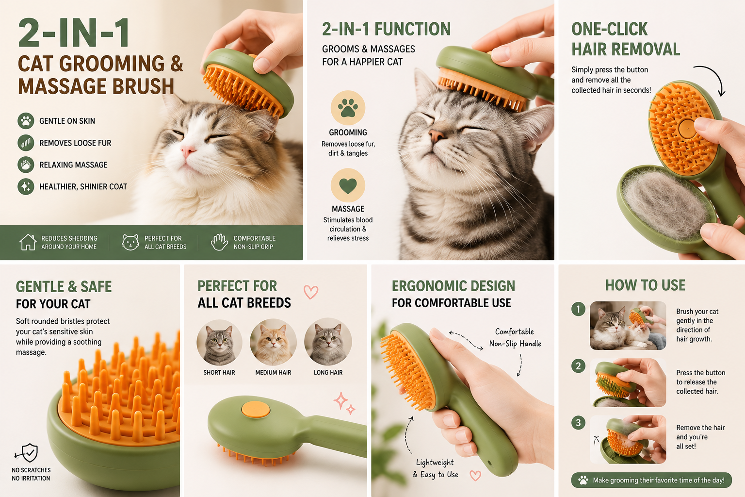 Premium 2-in-1 Cat Grooming & Massage Brush ⭐⭐⭐