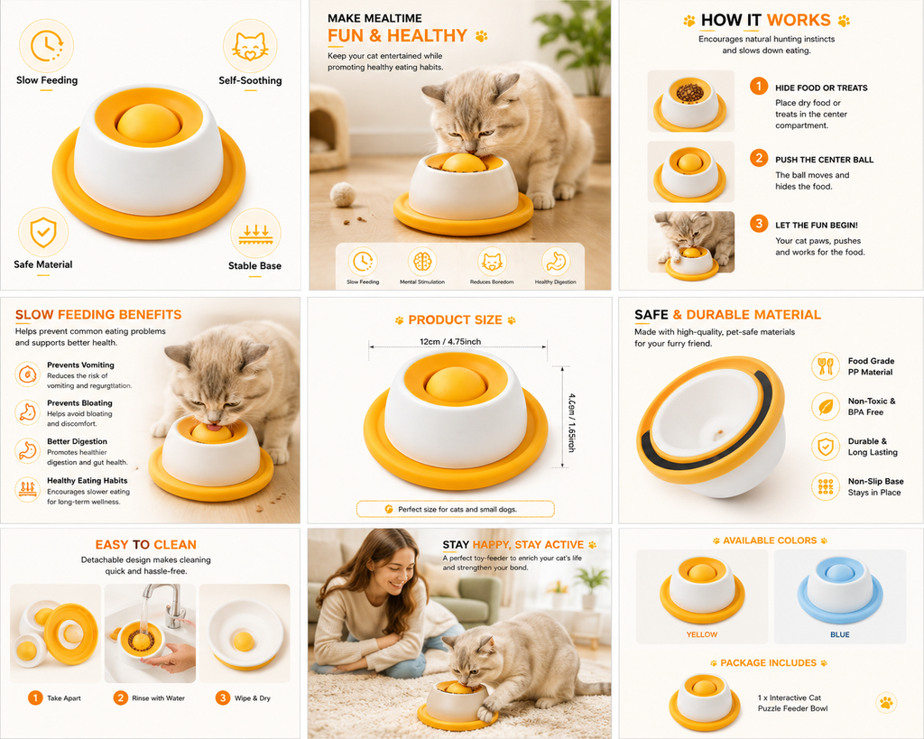 Interactive Slow Feeder & Treat Dispensing Toy for Indoor Cats