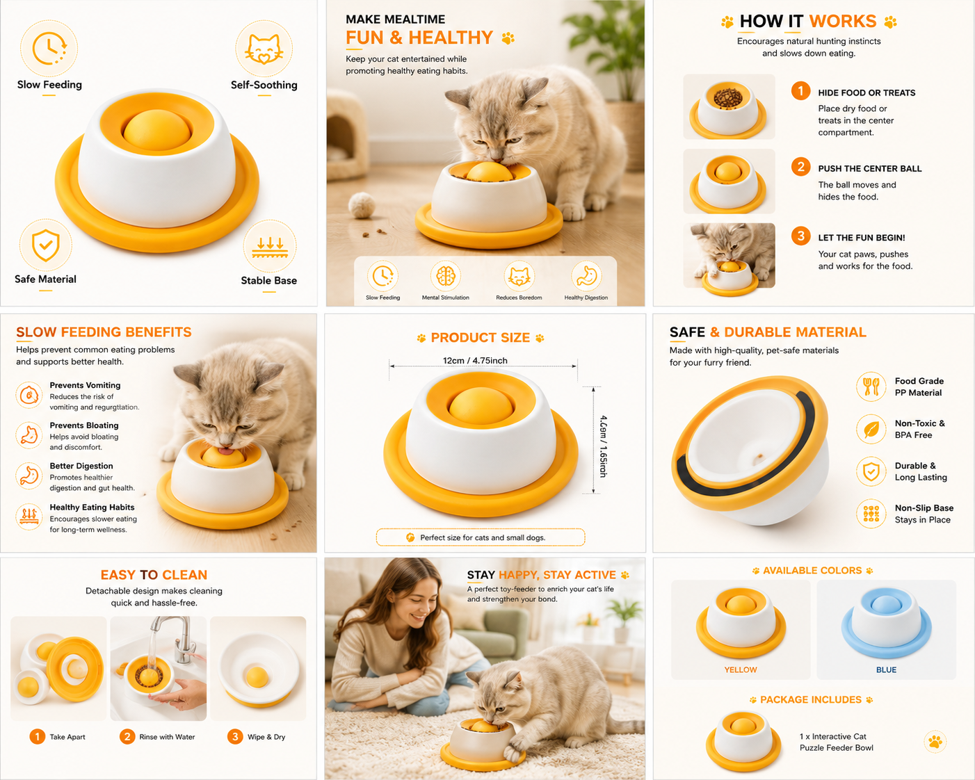 Interactive Slow Feeder & Treat Dispensing Toy for Indoor Cats