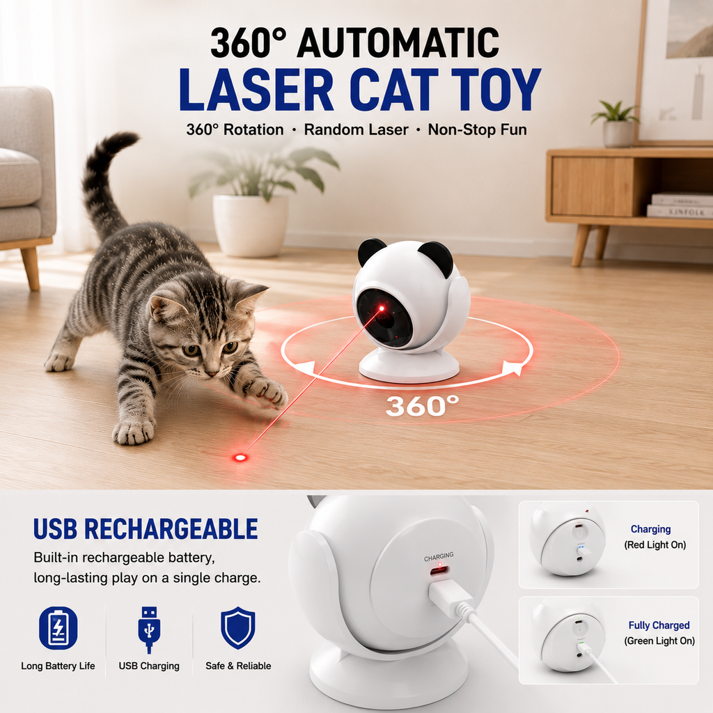 Automatic Laser Cat Toy – Interactive 360° USB Rechargeable Cat Teaser