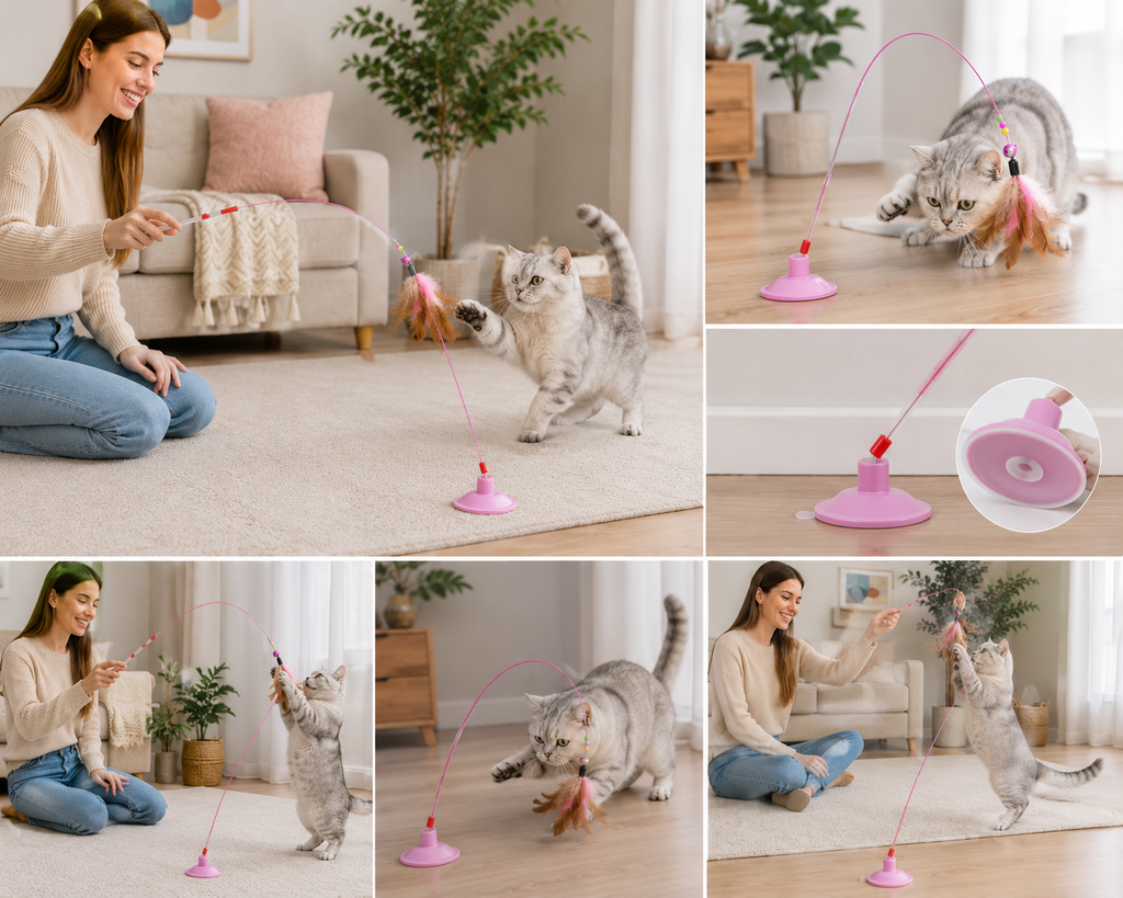 Interactive Feather Cat Wand Toy with Bell