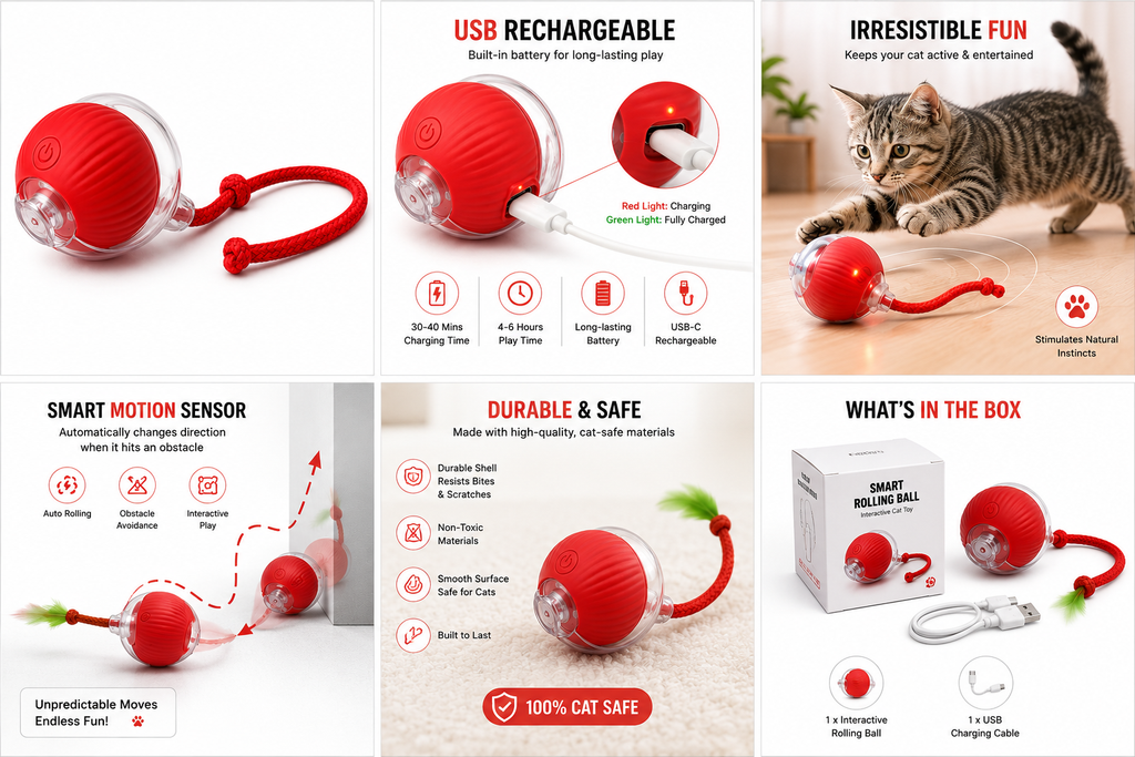Interactive Rolling Ball Cat Toy 🐱✨ | USB Rechargeable Smart Motion Ball
