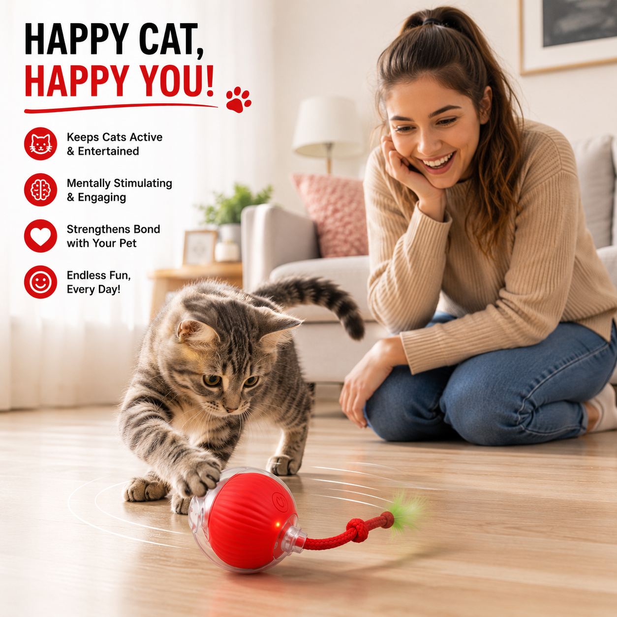 Interactive Rolling Ball Cat Toy 🐱✨ | USB Rechargeable Smart Motion Ball