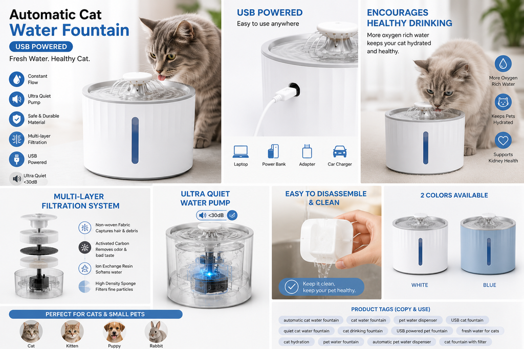 Smart USB Cat Water Fountain | Quiet Automatic Pet Water Dispenser