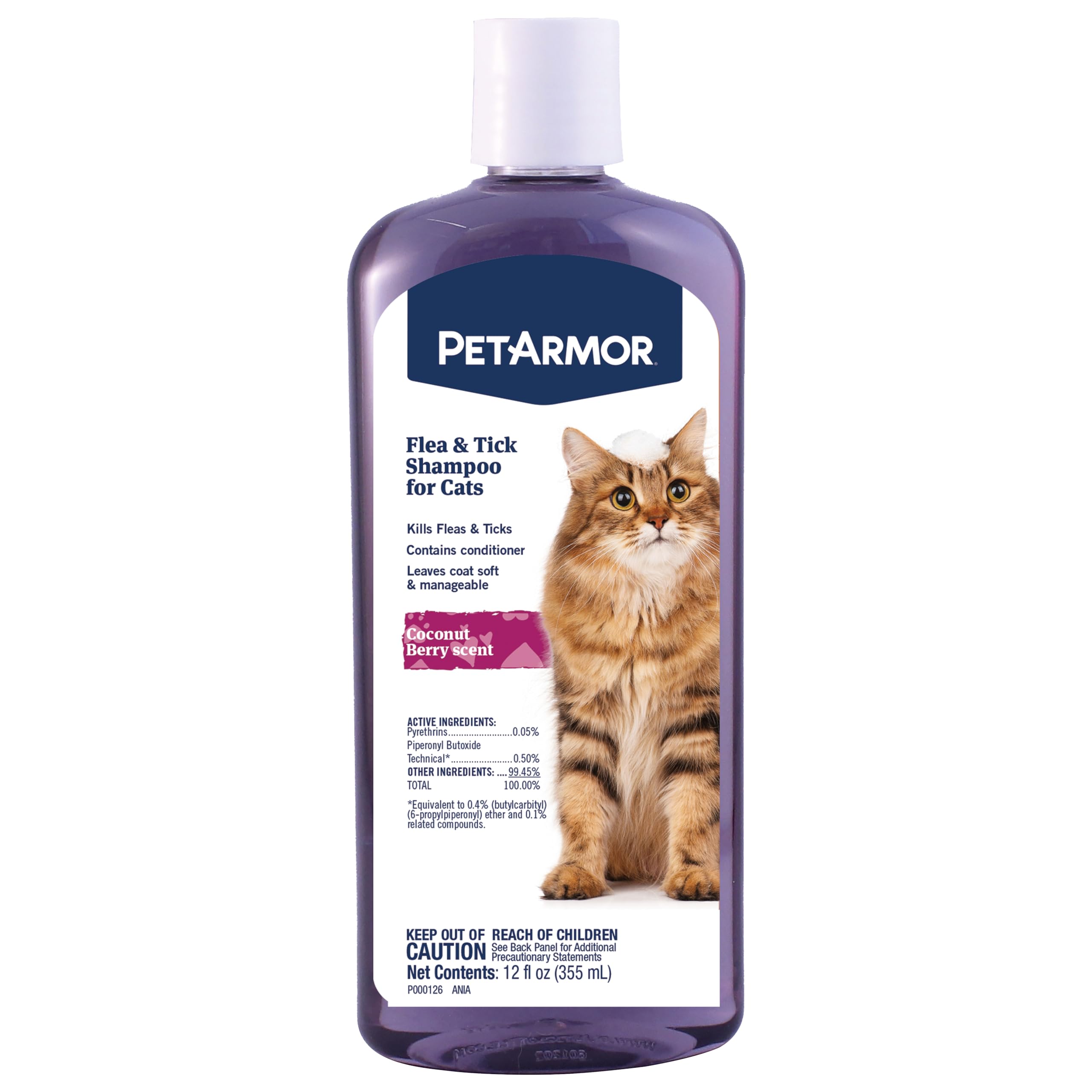 PetArmor Flea & Tick Shampoo for Cats | Coconut Berry Cat Shampoo & Conditioner | 12oz (355ml)