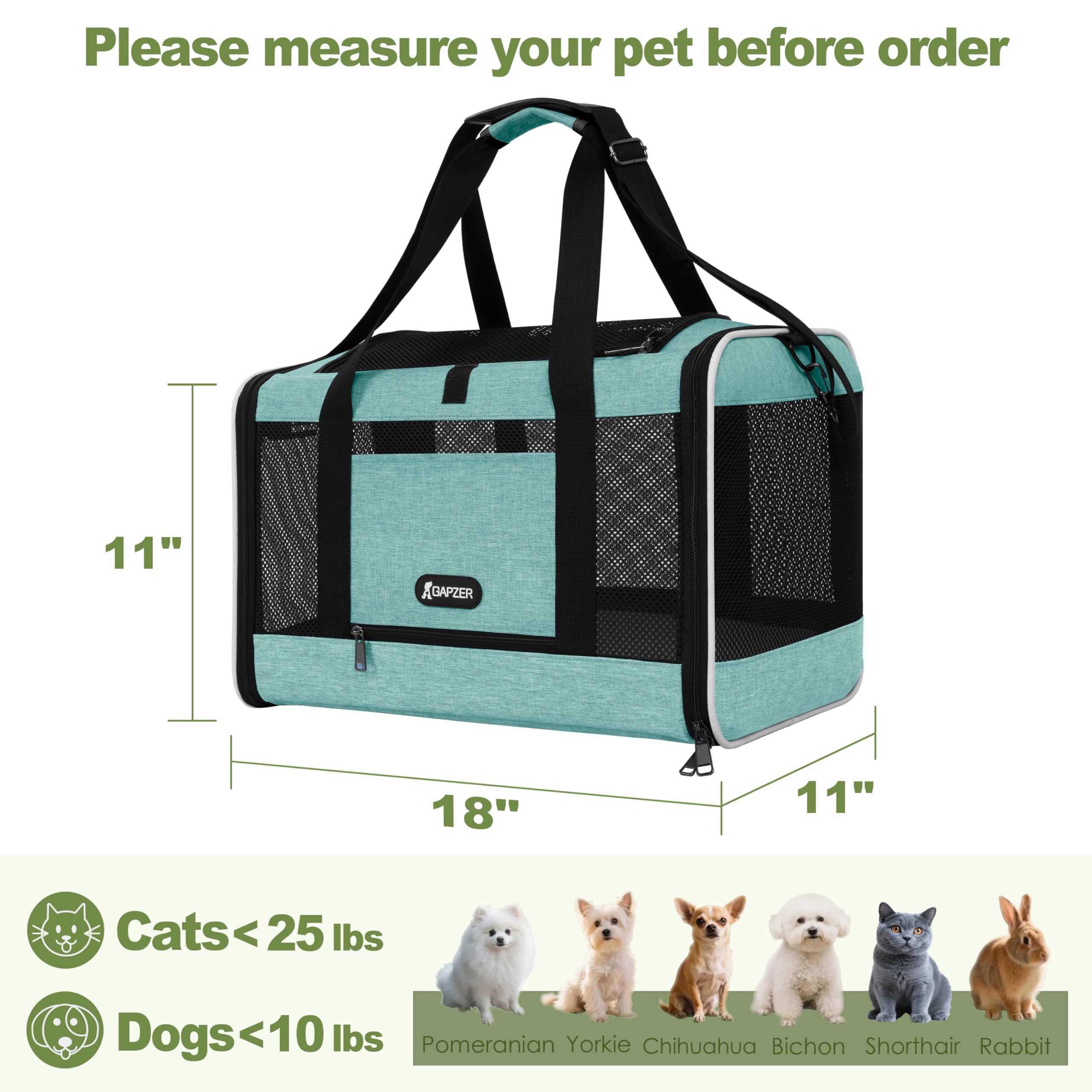 GAPZER Soft-Sided Cat Carrier | TSA Approved Pet Travel Carrier with 4-Side Ventilation