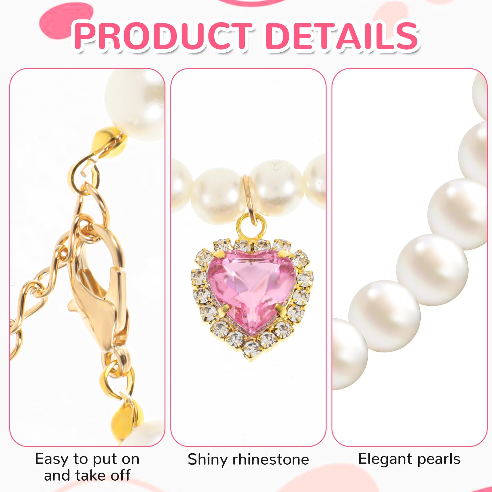 Pearl Cat Collar with Heart Pendant | Adjustable Kitten & Small Pet Necklace