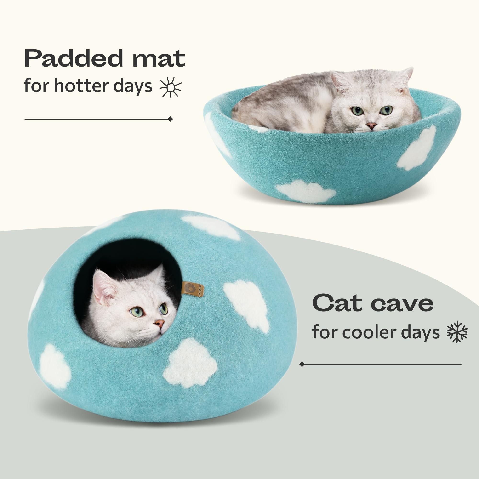 Premium Felt Cat Cave Bed | Handmade Cozy Indoor Cat Hideaway House