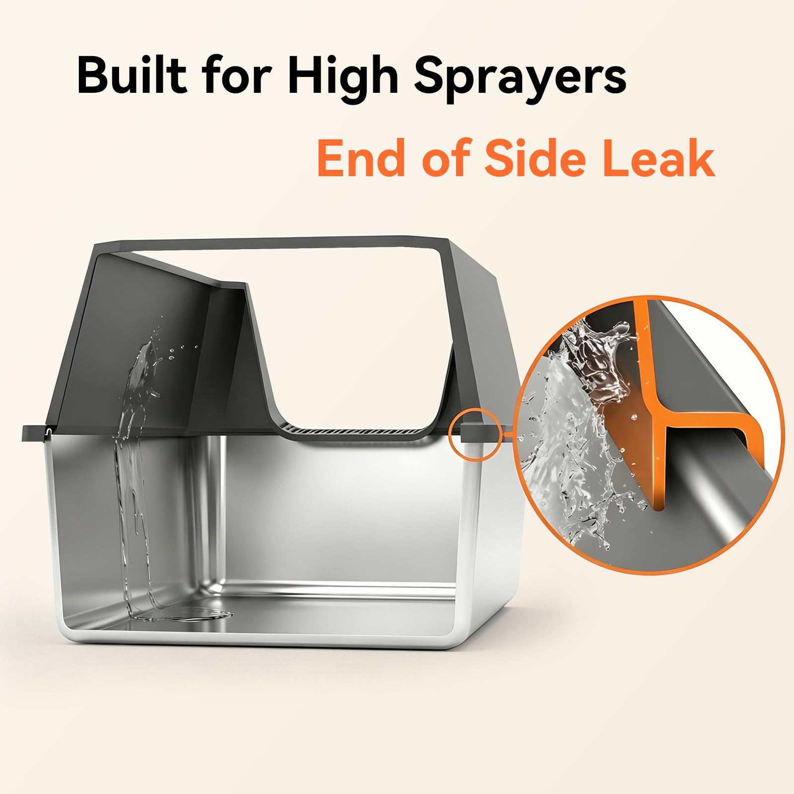 XL Stainless Steel High-Sided Cat Litter Box with Scoop | Leakproof Open Top Litter Pan