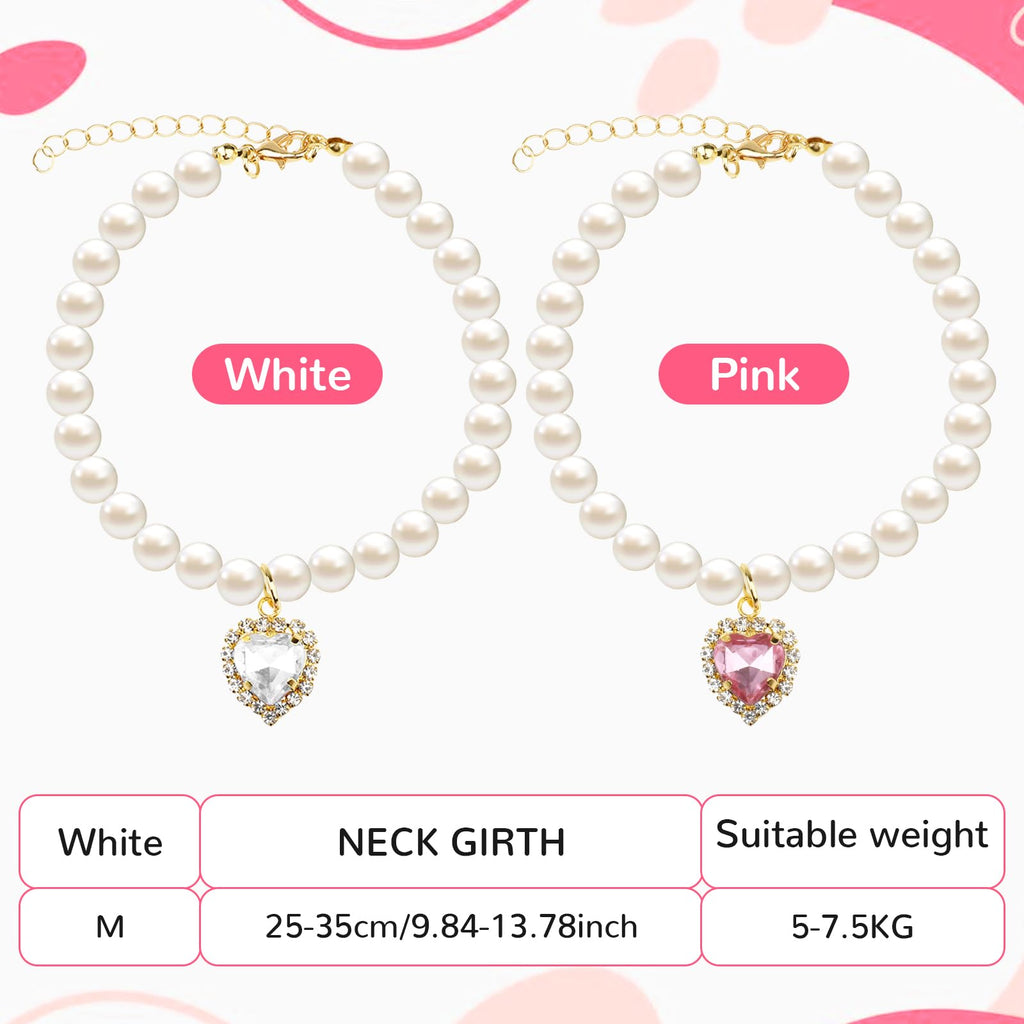 Pearl Cat Collar with Heart Pendant | Adjustable Kitten & Small Pet Necklace