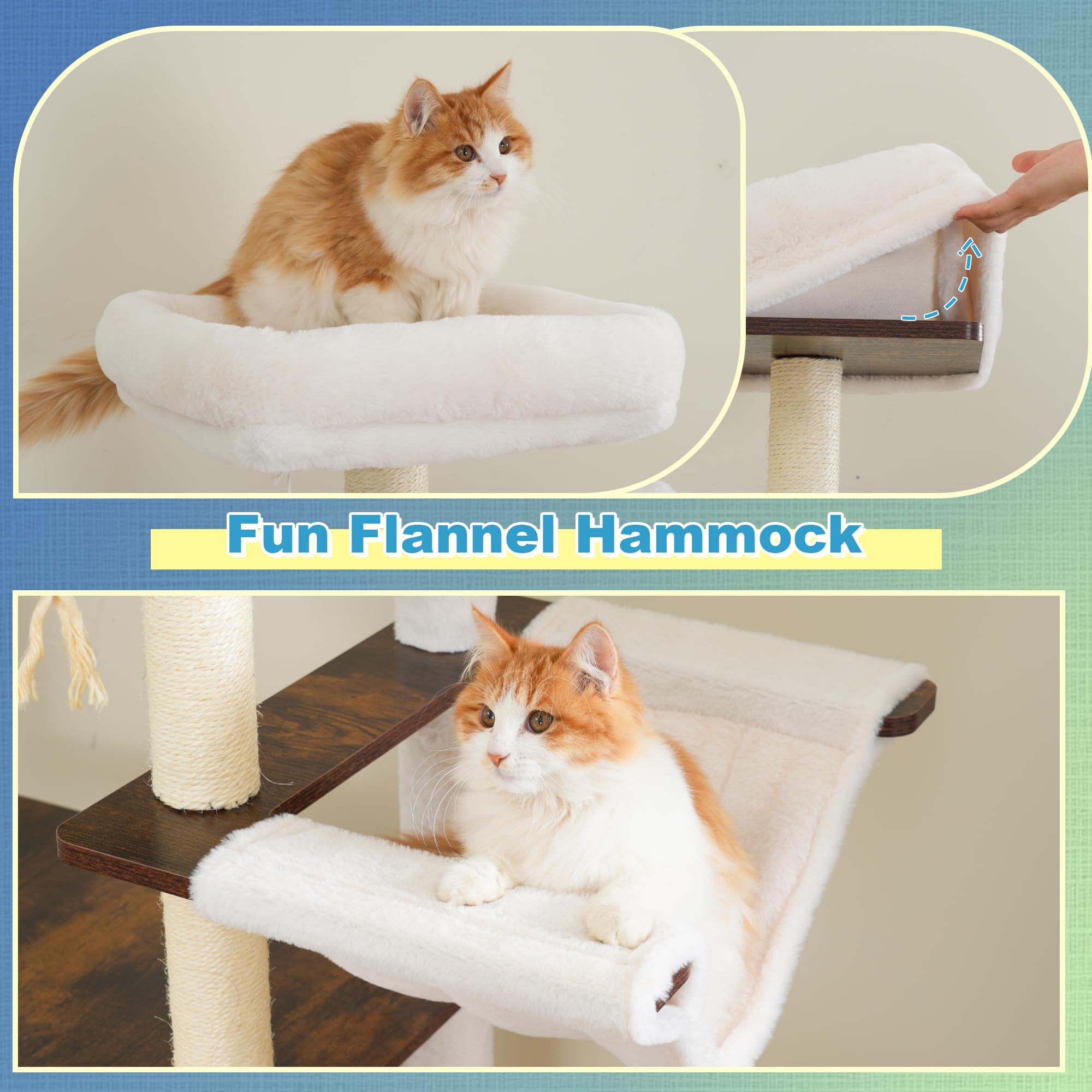 Modern Wooden Cat Tree Tower with Condo, Hammock & Scratching Posts