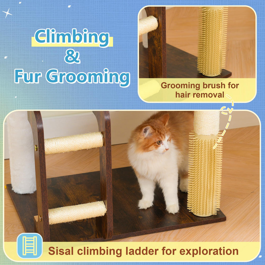 Modern Wooden Cat Tree Tower with Condo, Hammock & Scratching Posts
