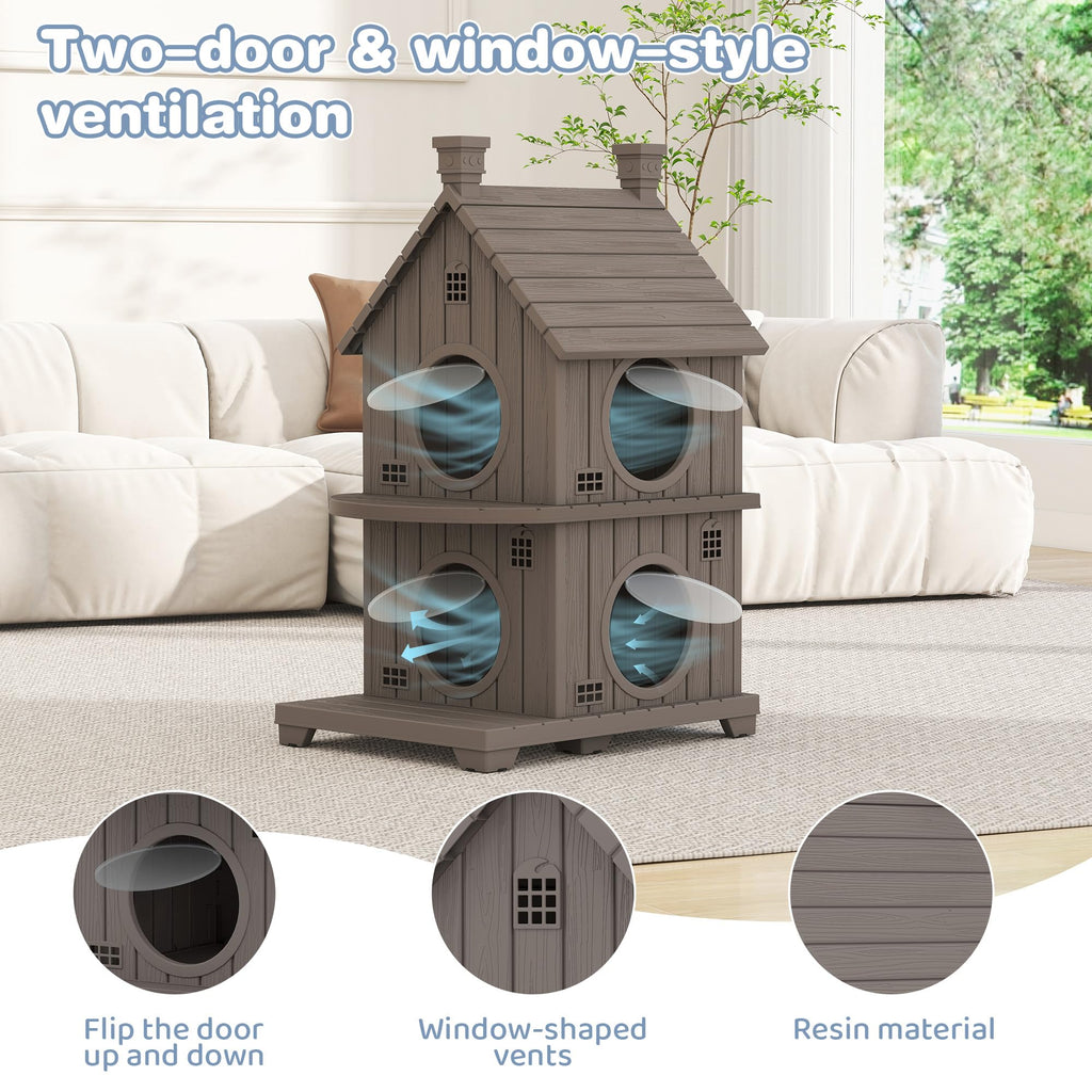 2-Story Outdoor Cat House with Elevated Base & Weatherproof Shelter for Cats
