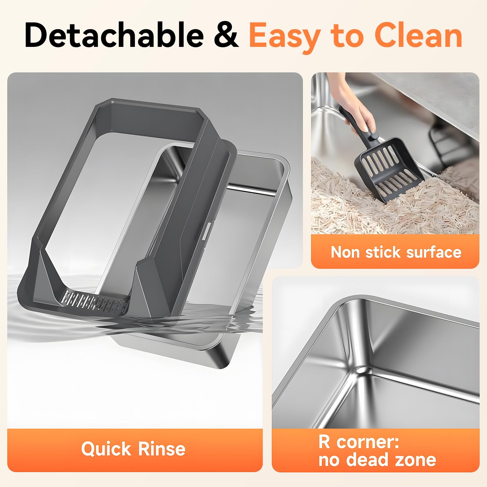 XL Stainless Steel High-Sided Cat Litter Box with Scoop | Leakproof Open Top Litter Pan