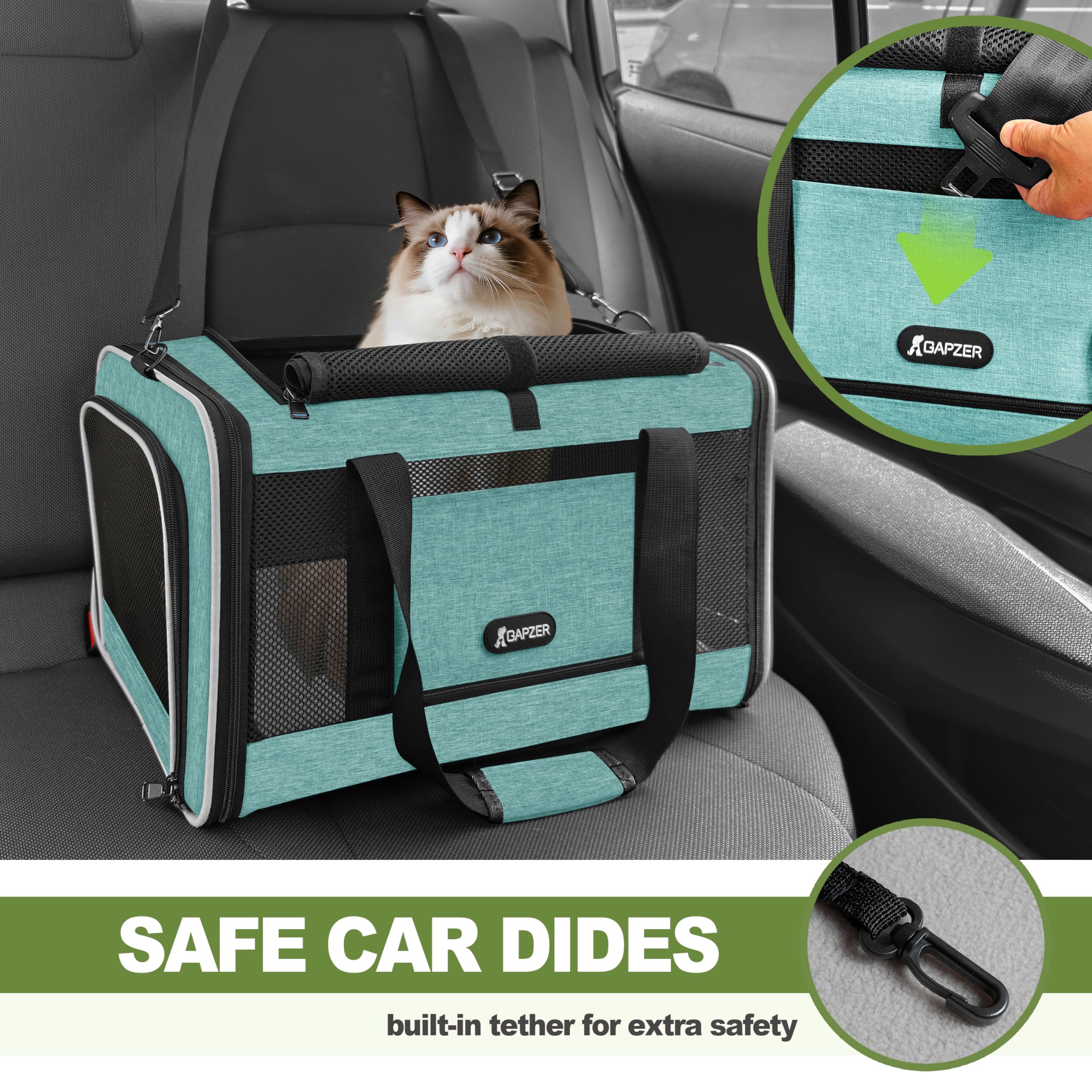 GAPZER Soft-Sided Cat Carrier | TSA Approved Pet Travel Carrier with 4-Side Ventilation