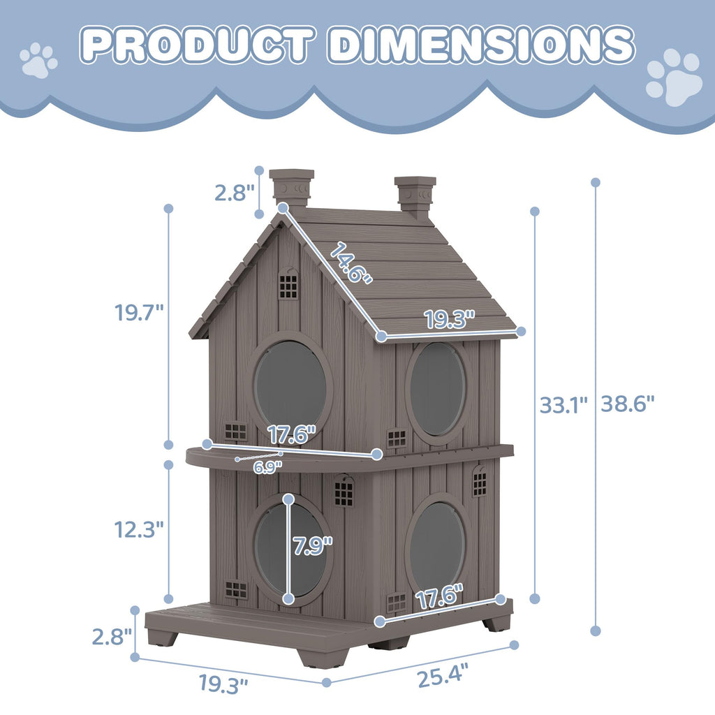 2-Story Outdoor Cat House with Elevated Base & Weatherproof Shelter for Cats
