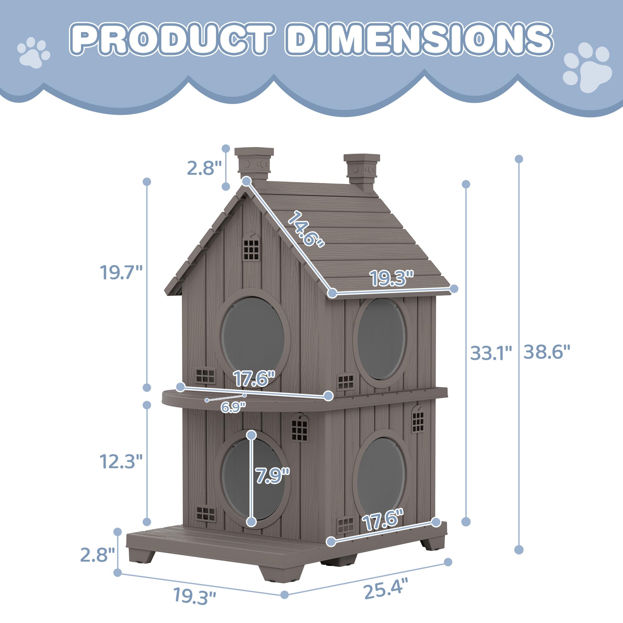 2-Story Outdoor Cat House with Elevated Base & Weatherproof Shelter for Cats