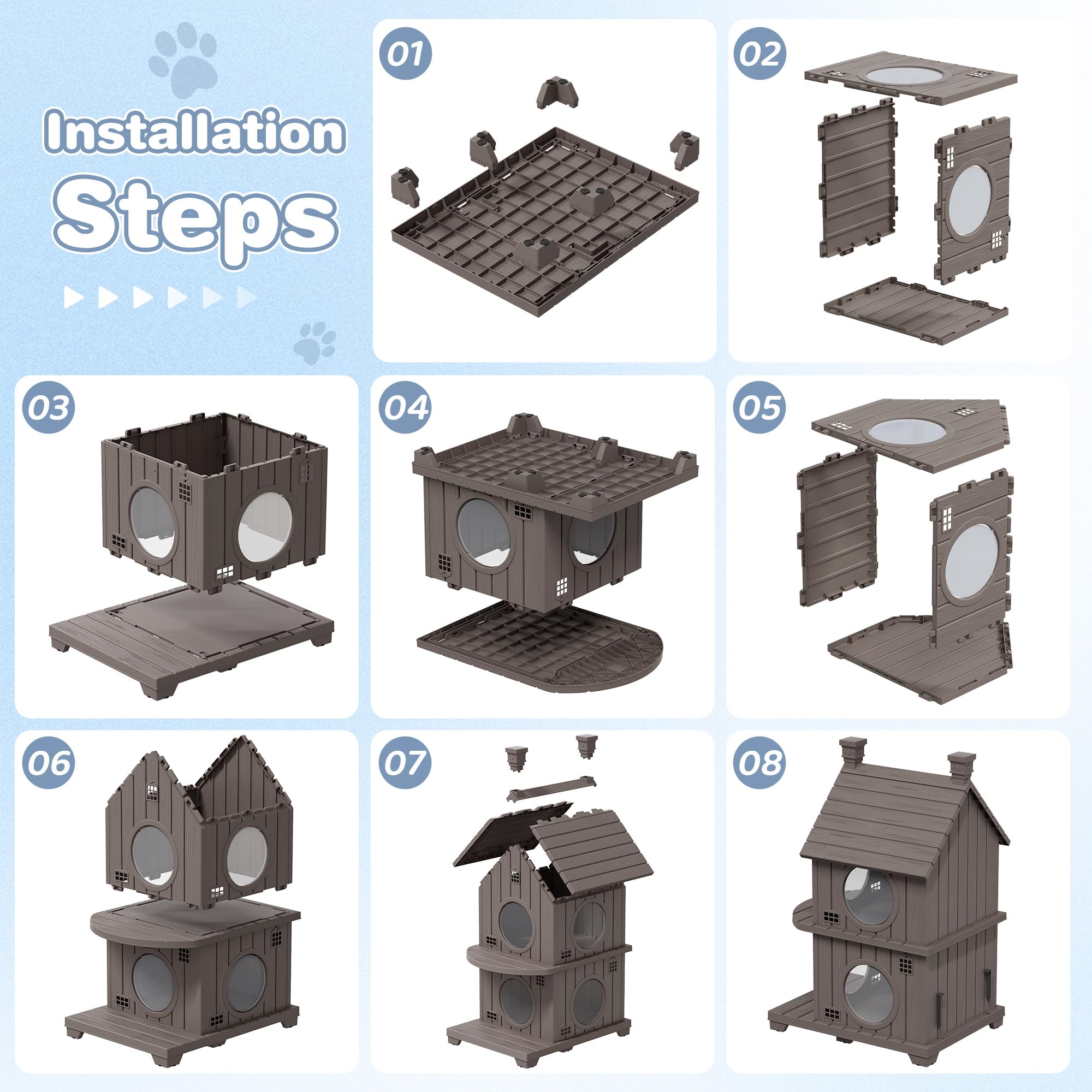 2-Story Outdoor Cat House with Elevated Base & Weatherproof Shelter for Cats
